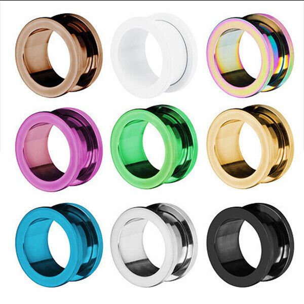Pair Surgical Steel Silver Gold Screw Flesh Tunnel Ear Plug Polished Stretcher