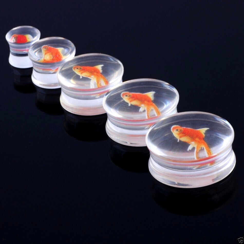 1 Pair Cute Liquid Goldfish Double Flared Saddle Ear Plug Flesh Tunnel Stretcher