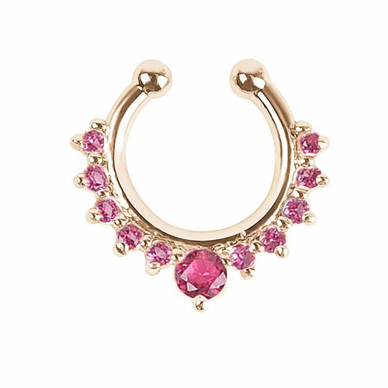 Crystal Zircon Stud Nose Ring Surgical Steel Bar Septum Hanger Clip Piercing 16g