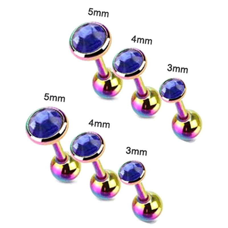 6pcs Flat Gem Multicolour Cartilage Upper Ear Stud Set Tragus Helix Top Piercing