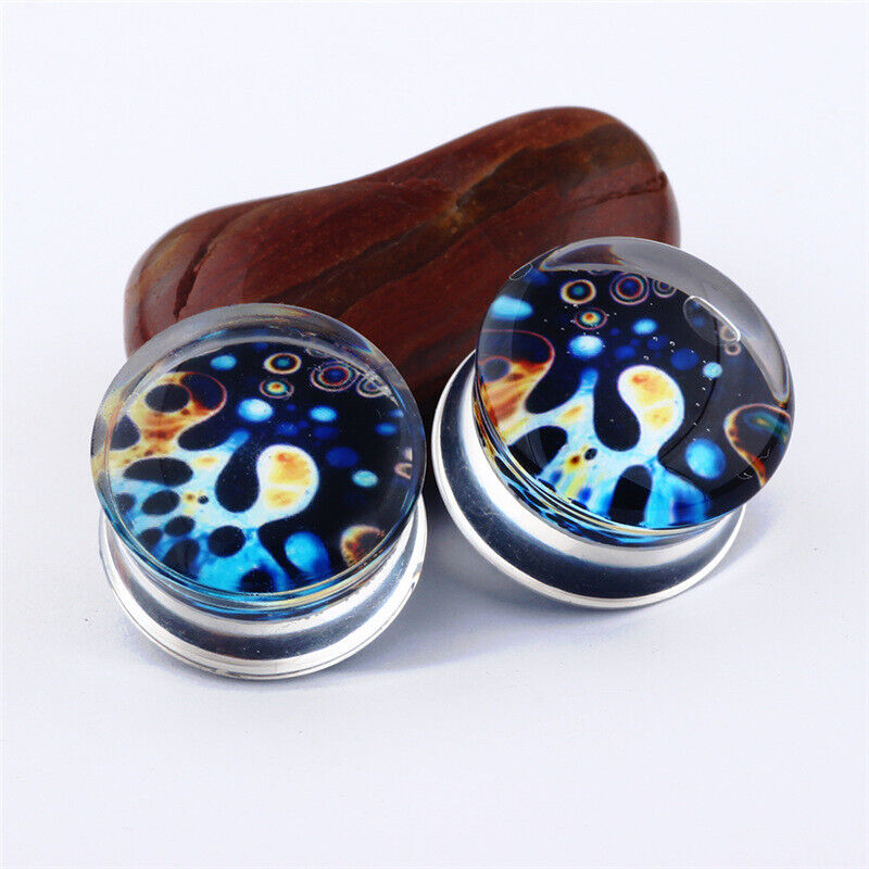 Pair Acrylic Flesh Tunnel Ear Plug Stretcher Double Saddle Flared Gauge Expander