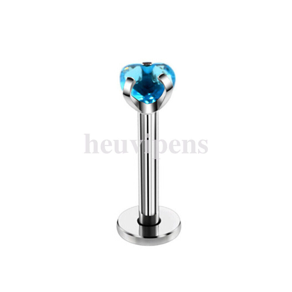 2X Multi Shape Zircon Labret Lip Stud Internally Threaded Tragus Rings Piercing
