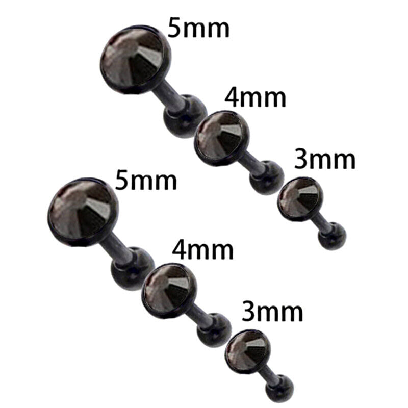 6pcs Flat Gem Multicolour Cartilage Upper Ear Stud Set Tragus Helix Top Piercing