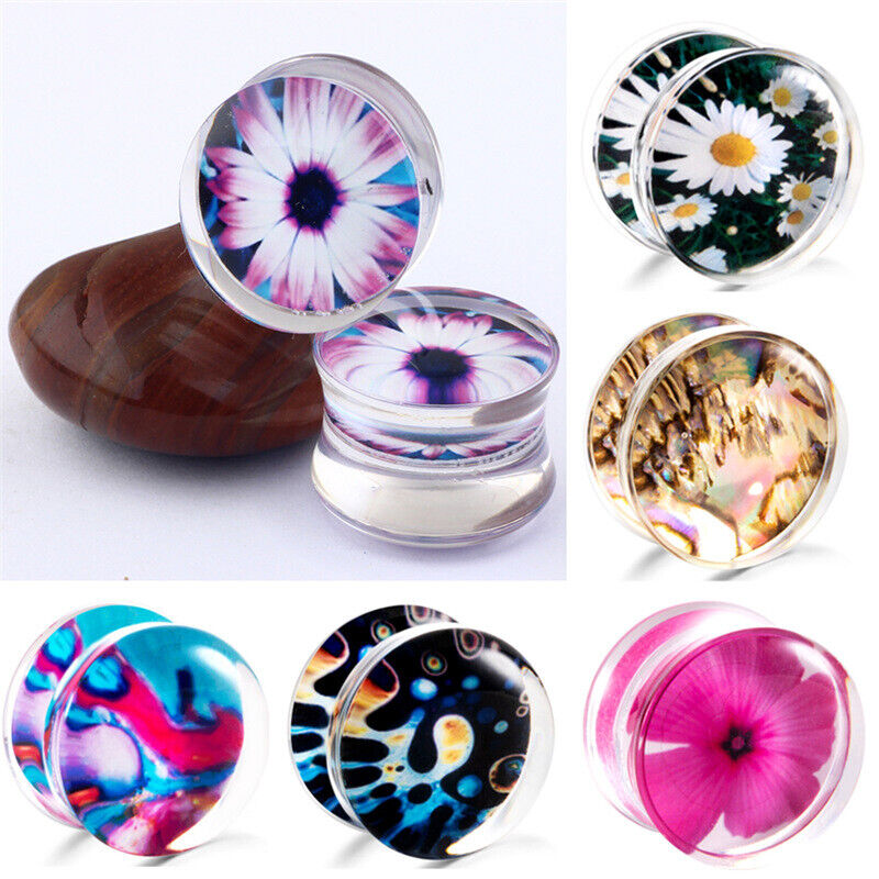 Pair Acrylic Flesh Tunnel Ear Plug Stretcher Double Saddle Flared Gauge Expander