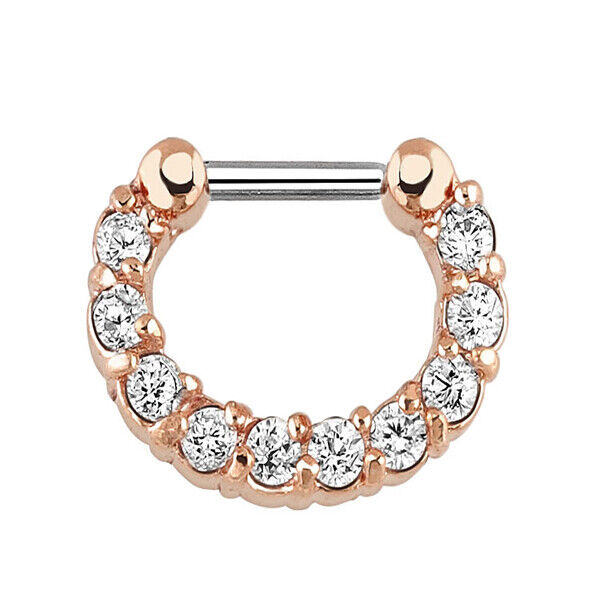 Crystal Zircon Stud Nose Ring Surgical Steel Bar Septum Hanger Clip Piercing 16g