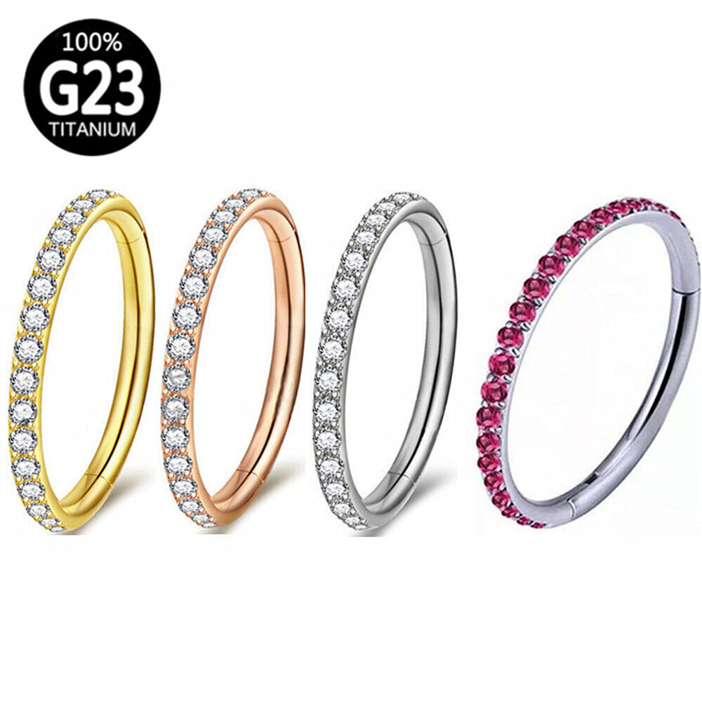 G23 Titanium Steel Multi Zircon Nose Ring Hinge Septum Hoop Ear Body Piercing