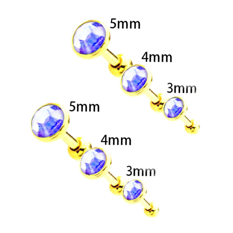 6pcs Flat Gem Multicolour Cartilage Upper Ear Stud Set Tragus Helix Top Piercing