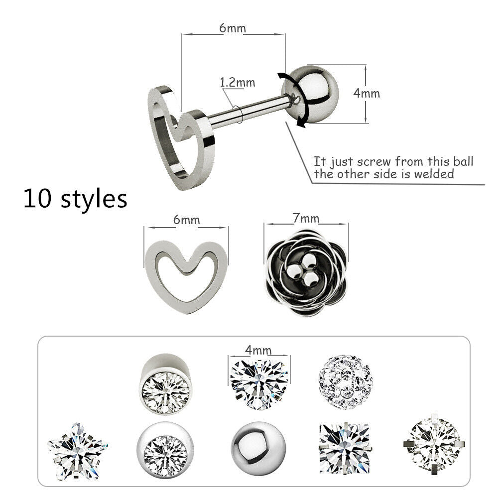 20pc Set Multi Shape Steel Ear Cartilage Zircon Tragus Lip Stud Piercing Earring