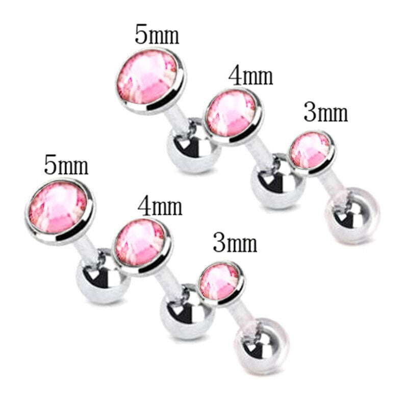 6pcs Flat Gem Multicolour Cartilage Upper Ear Stud Set Tragus Helix Top Piercing
