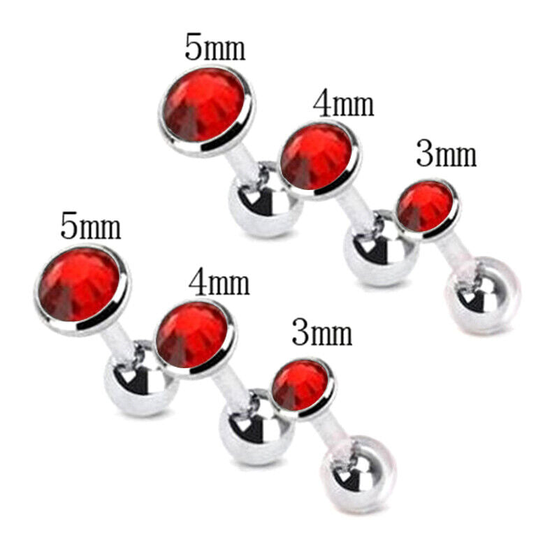 6pcs Flat Gem Multicolour Cartilage Upper Ear Stud Set Tragus Helix Top Piercing