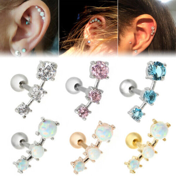 2pc Cartilage Tragus Bar Zircon Stud Earring Piercing Helix Gem Surgical Steel