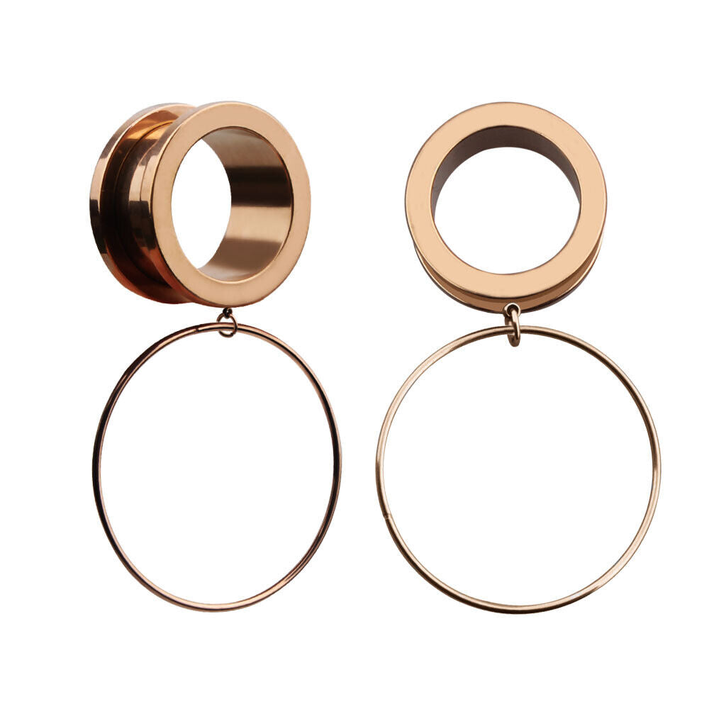 2pc Surgical Steel Flesh Tunnel Hoop Ring Dangle Ear Plug Stretcher Screw Expander