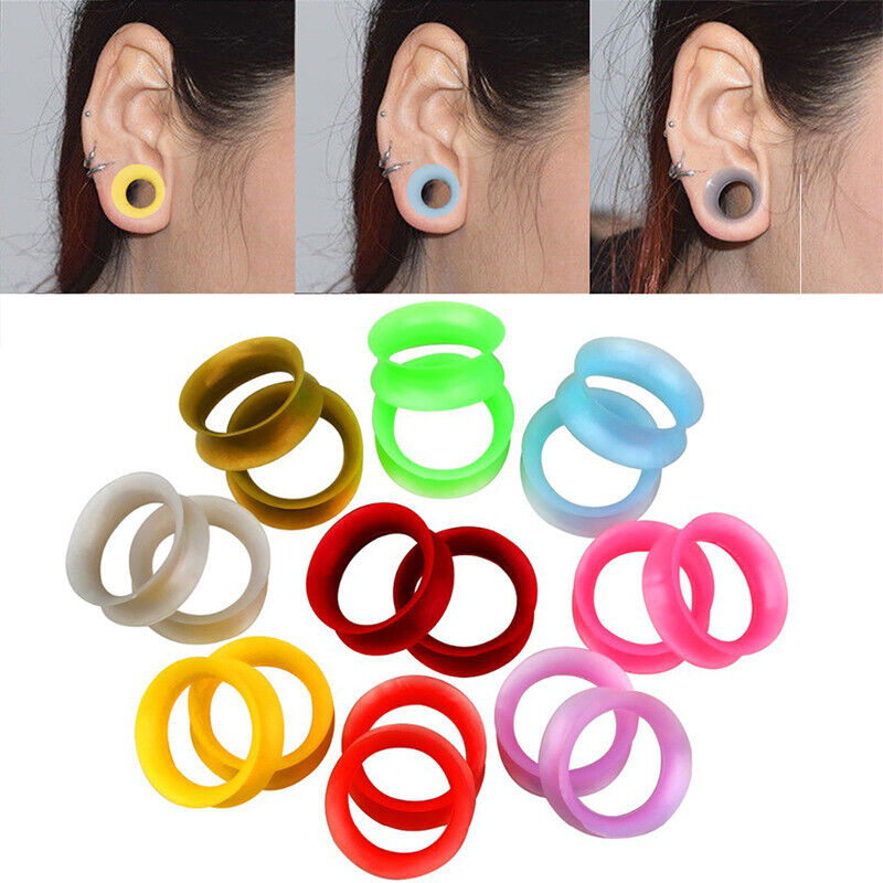 2pc Flesh Tunnel Flexible Silicone Double Flare Saddle Ear Stretcher Plug 6-25mm