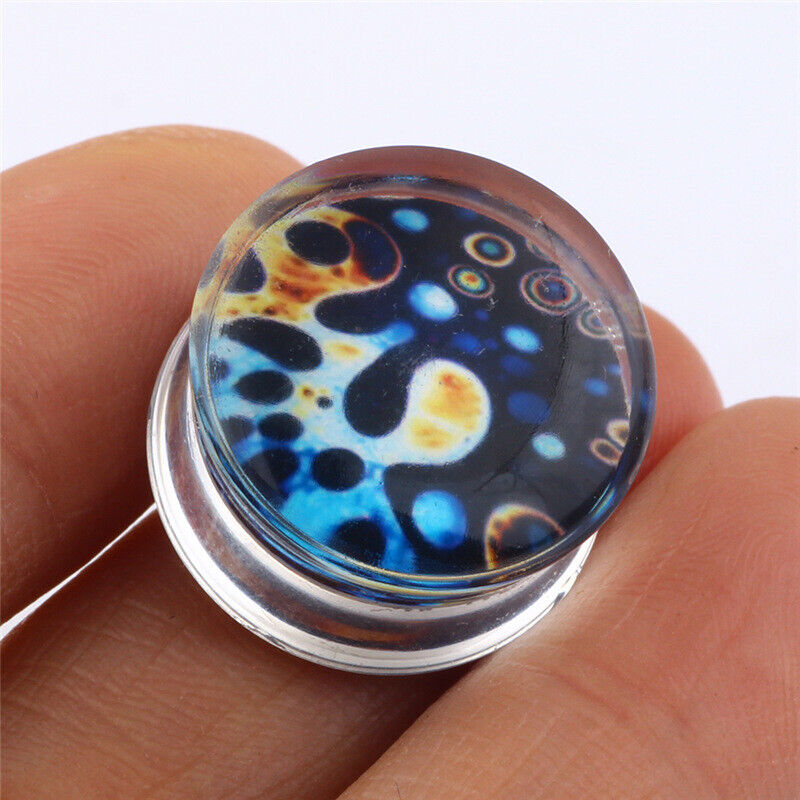 Pair Acrylic Flesh Tunnel Ear Plug Stretcher Double Saddle Flared Gauge Expander