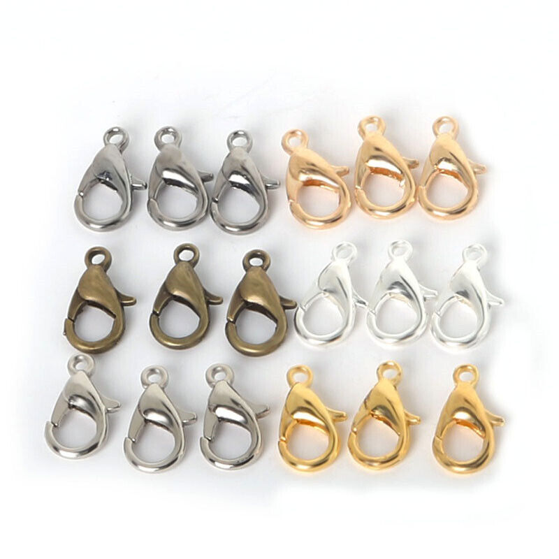 50X 10/12mm Gold Silver Lobster Clasp Fasteners Claw DIY for Bracelet Necklace