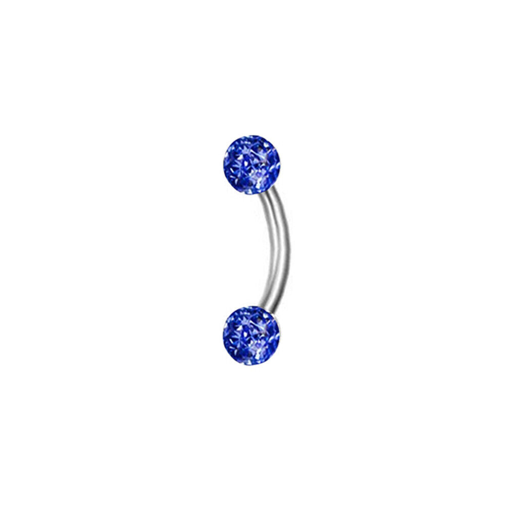 2pc Surgical Steel CZ Ball Barbell Curved Eyebrow Rings Bar Tragus Ear Piercing