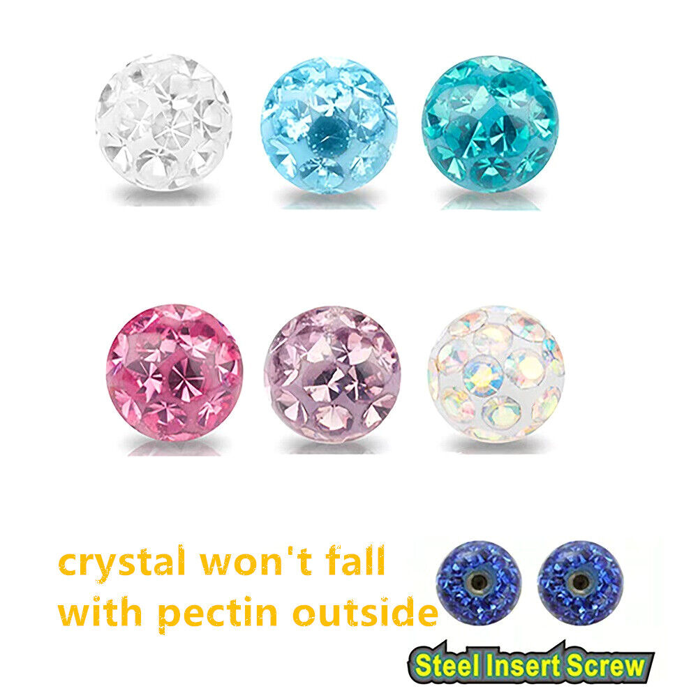 2pc 6/8/10/12mm Bar Coated Crystal Ball Barbell Curved Eyebrow Ring Ear Piercing