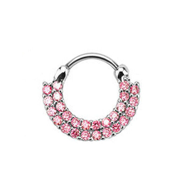 Crystal Zircon Stud Nose Ring Surgical Steel Bar Septum Hanger Clip Piercing 16g