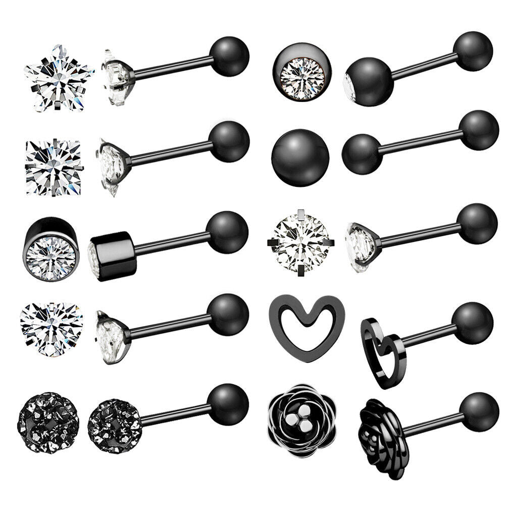 20pc Set Multi Shape Steel Ear Cartilage Zircon Tragus Lip Stud Piercing Earring