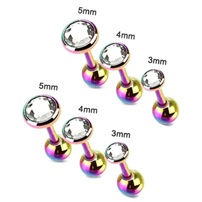 6pcs Flat Gem Multicolour Cartilage Upper Ear Stud Set Tragus Helix Top Piercing