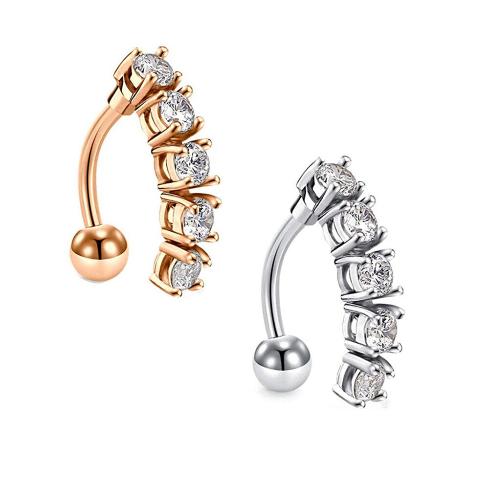 2pc Belly Bar Reverse Dangle Zircon Navel Button Ring Dangle Barbell Piercing