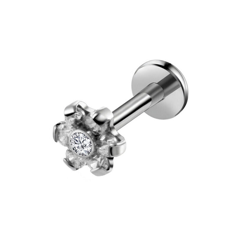 Multi Zircon Flower Internally Threaded Labret Lip Bar Stud Tragus Ear Piercing