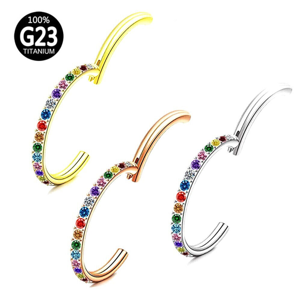 G23 Titanium Steel Multi-colour Zircon Nose Ring Hinge Septum Hoop Ear Piercing