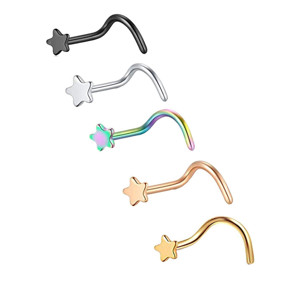 5pc Surgical Steel Screw Bone Multi Shape Nose Ring Stud Piercing Jewellery Set