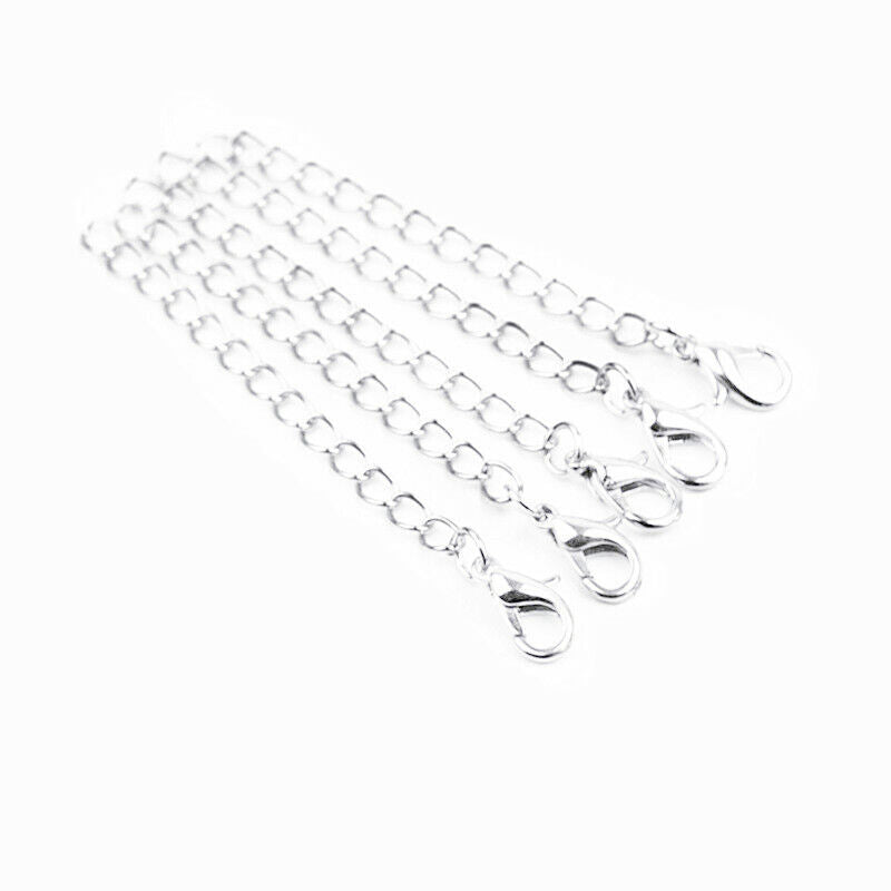 10pc Silver Gold DIY Necklace Extender Extension Chain 75mm / 3" with Clasp Hook