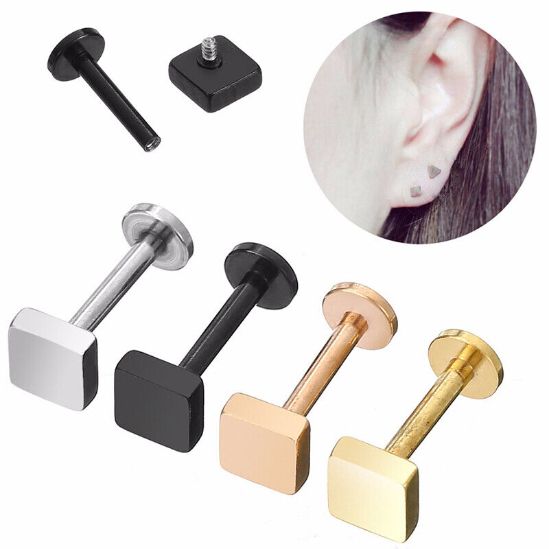 Steel Lip Bar Labret Ring Internally Threaded Ear Tragus Stud Body Piercing