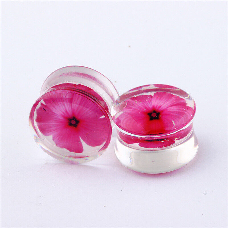Pair Acrylic Flesh Tunnel Ear Plug Stretcher Double Saddle Flared Gauge Expander