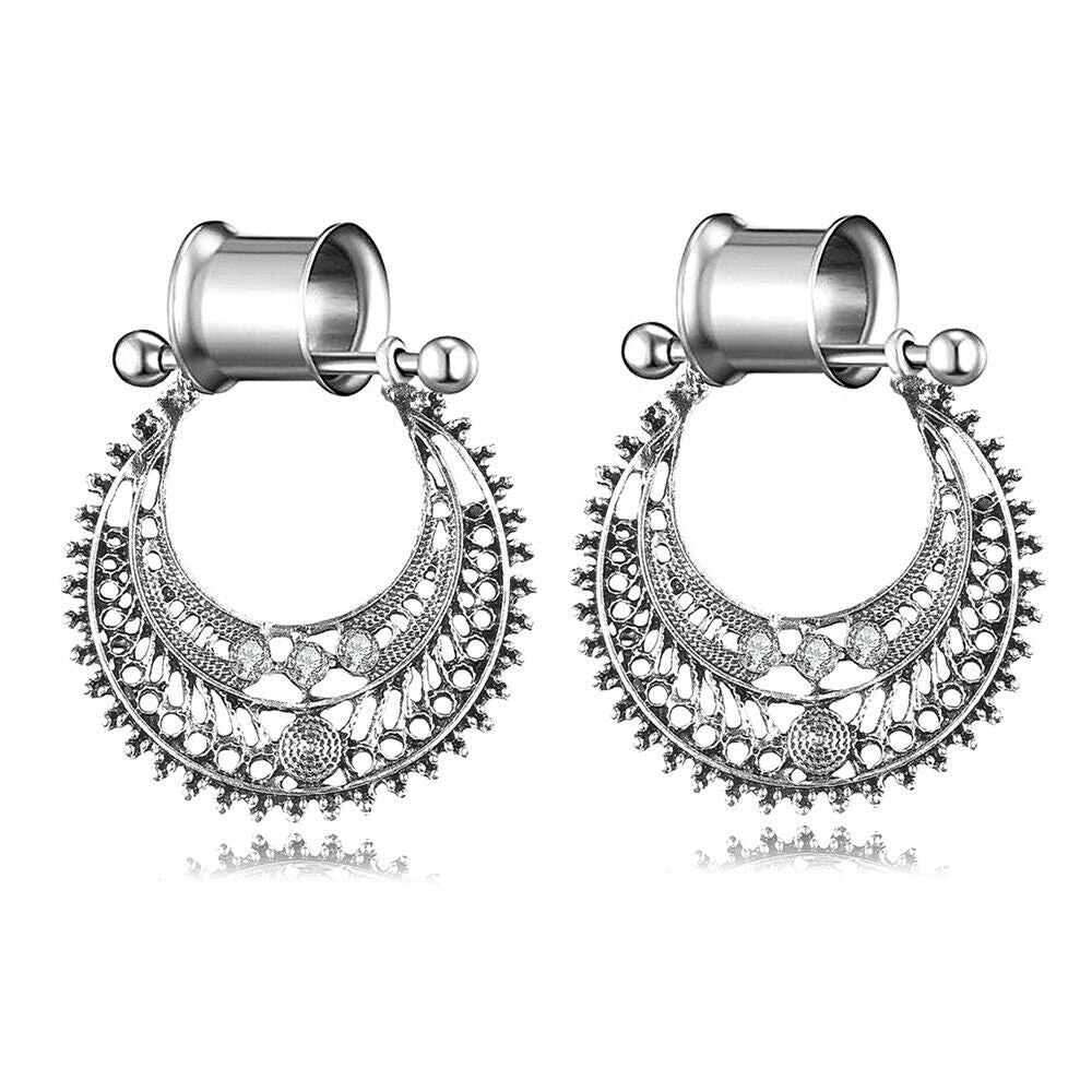 1 Pair Flesh Tunnel Boho Bohemia Floral Dangle Ear Plug Double Flared Stretcher