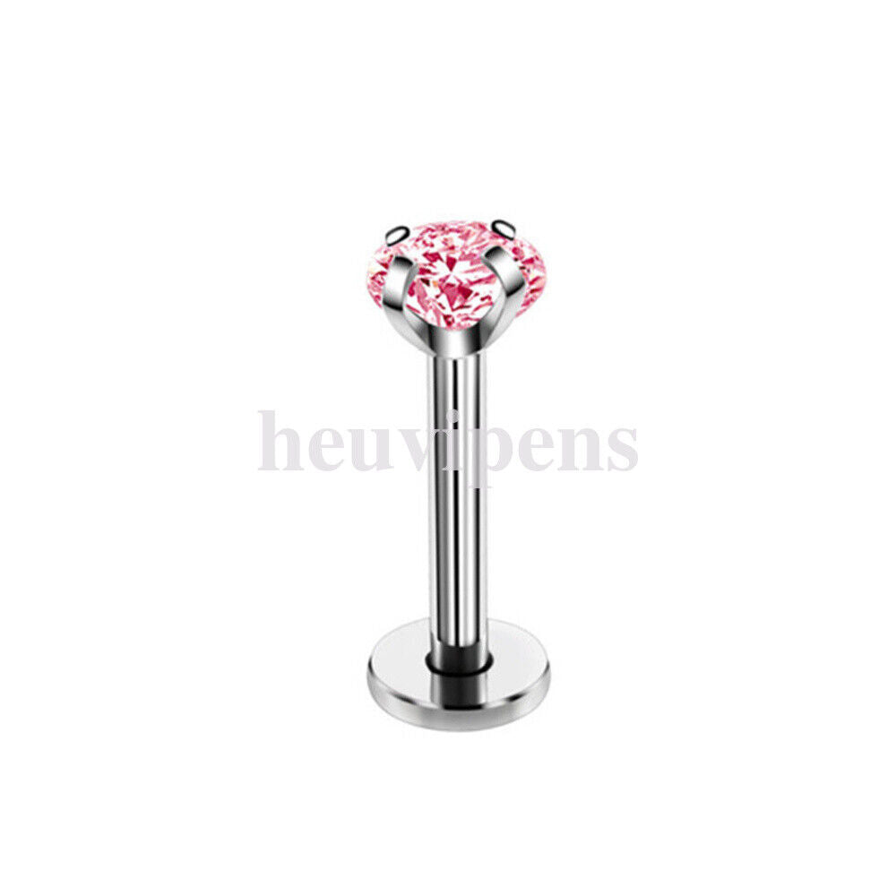 2X Multi Shape Zircon Labret Lip Stud Internally Threaded Tragus Rings Piercing
