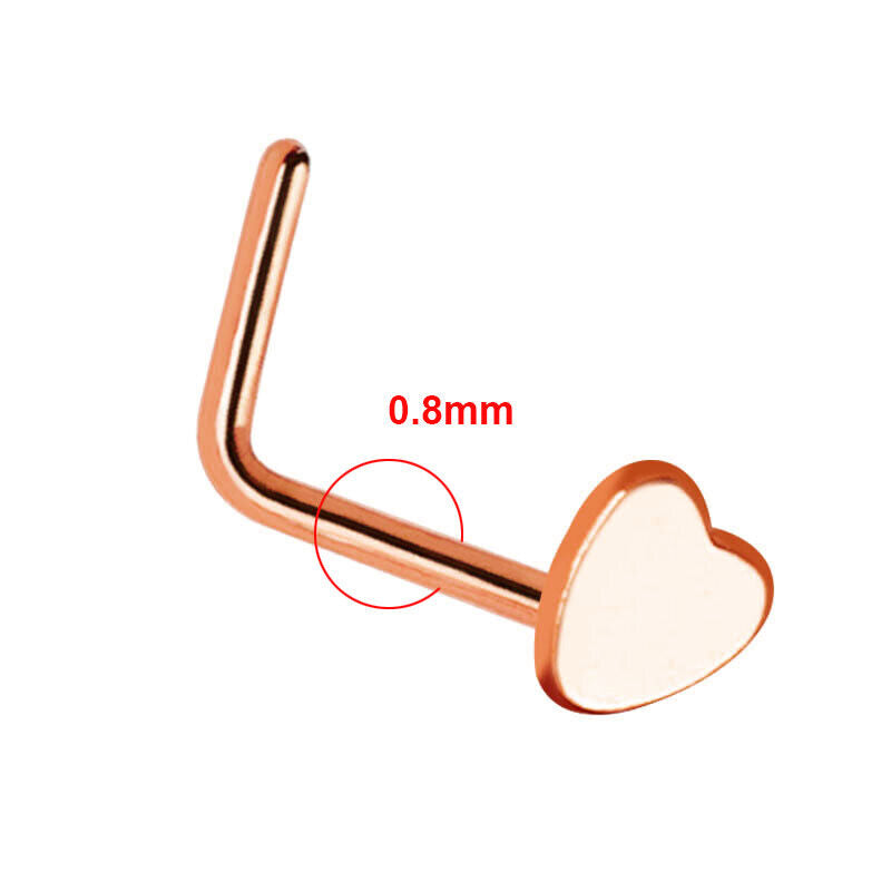 8pc Set 20g Black Silver Rose Gold Heart Star Nose Stud Ring Piercing Jewellery