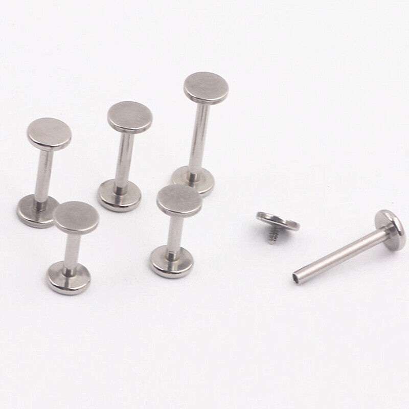2pc 16G 1.2mm Internally Threaded Flat Ball Lip Bar Labret Ring Ear Tragus Studs