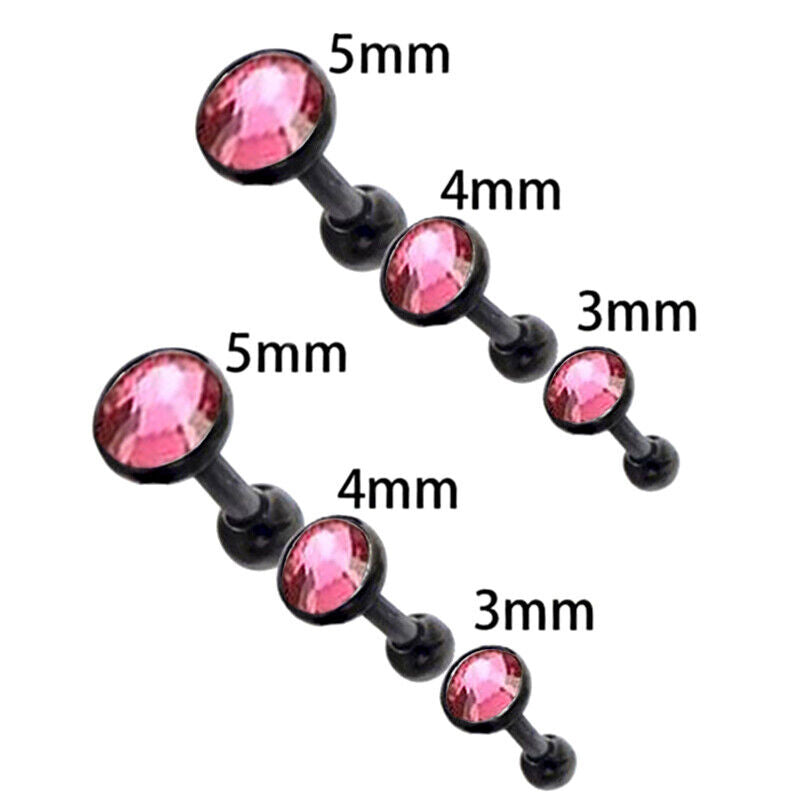6pcs Flat Gem Multicolour Cartilage Upper Ear Stud Set Tragus Helix Top Piercing