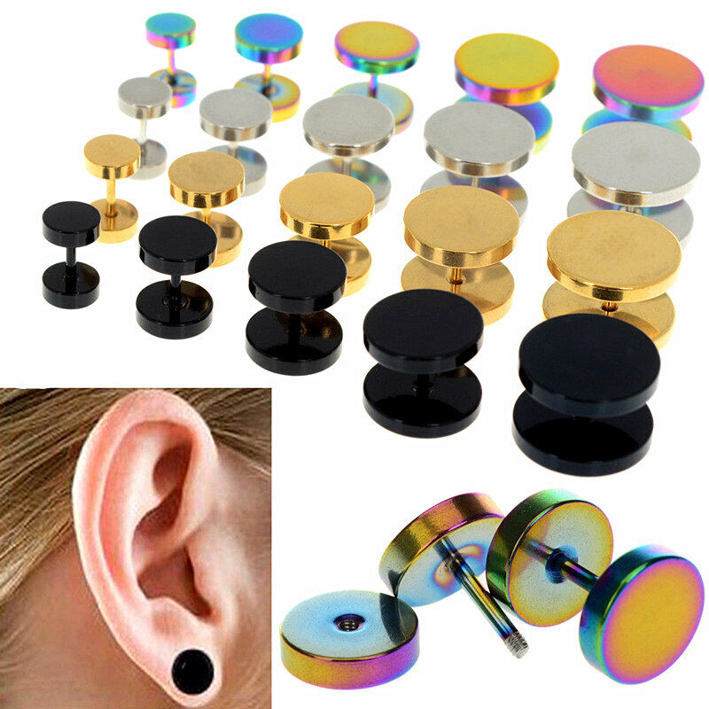 1 Pair Fake Ear Plug Stud Stretcher Tunnel Earring Surgical Steel Body Piercing