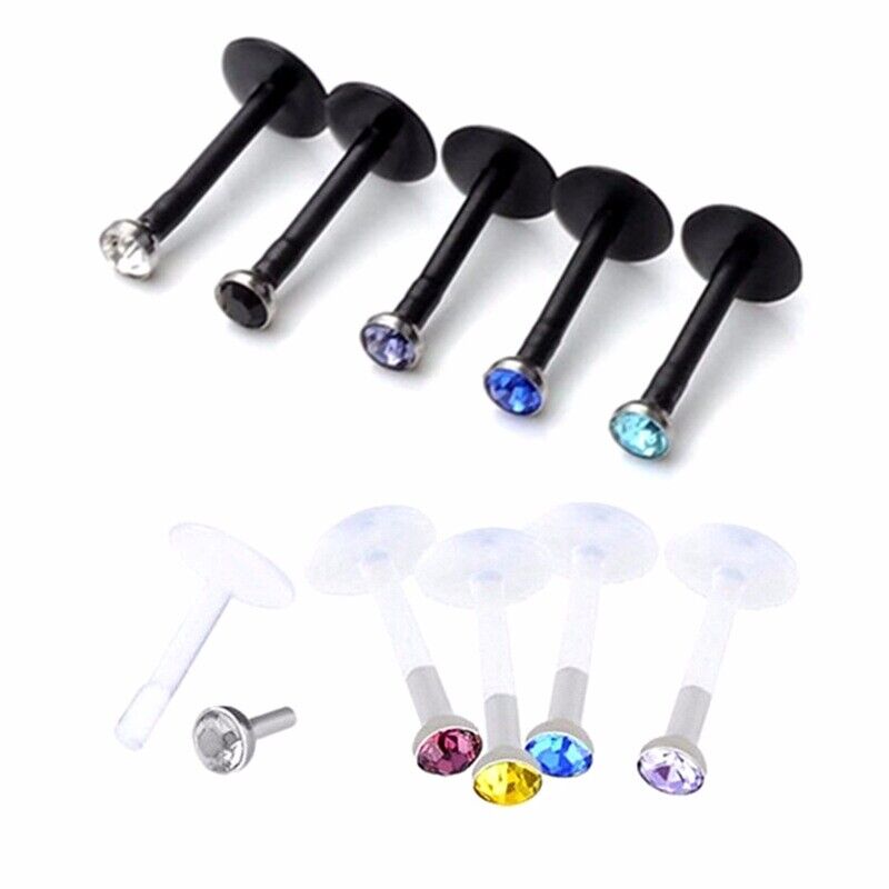 10pc Gem Labret Tragus Cartilage Earring Lip Bar Stud Helix Ear Body Piercing