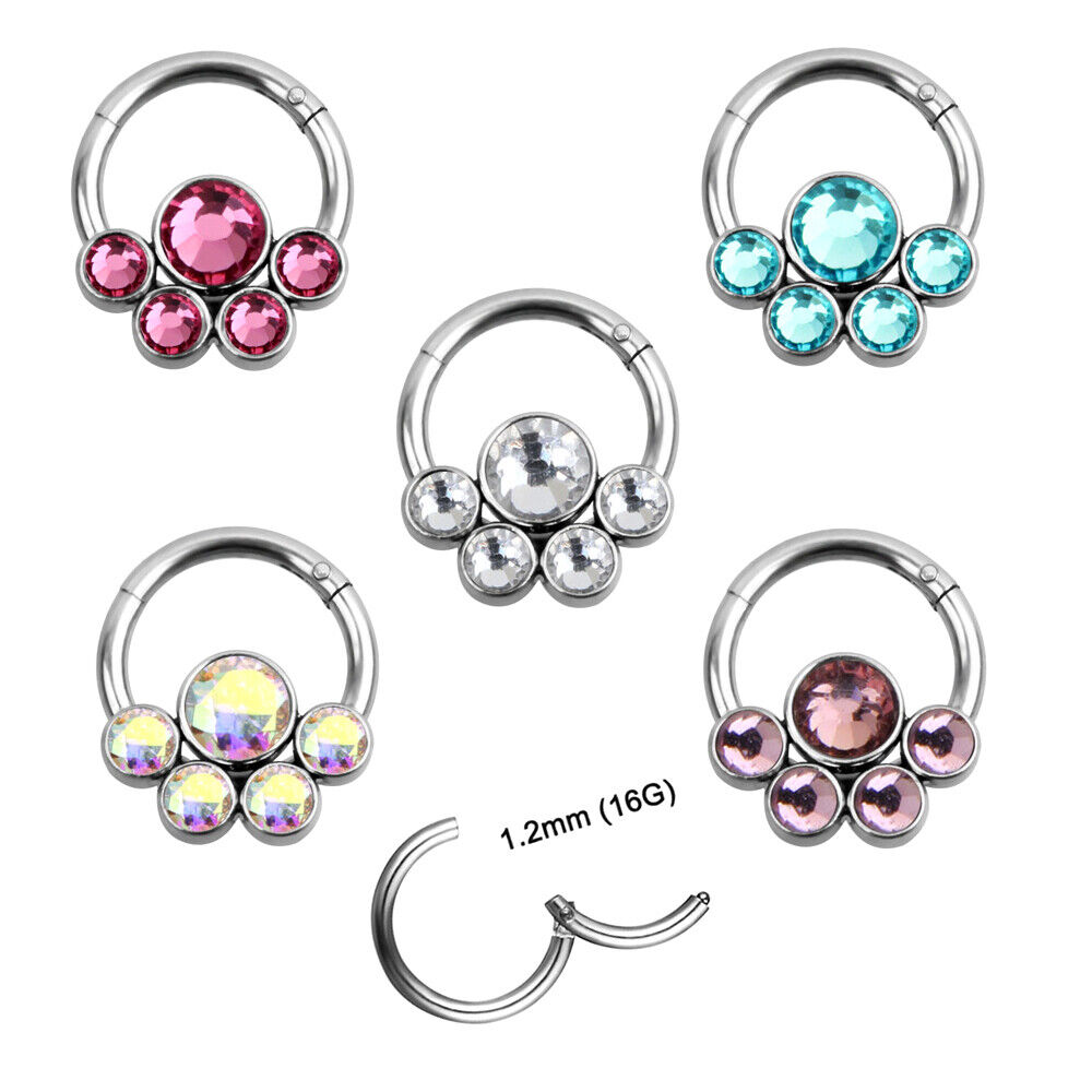 Flower Crystal Nose Ring Septum Clicker Hinge Segment Ear Tragus Hoop Earring