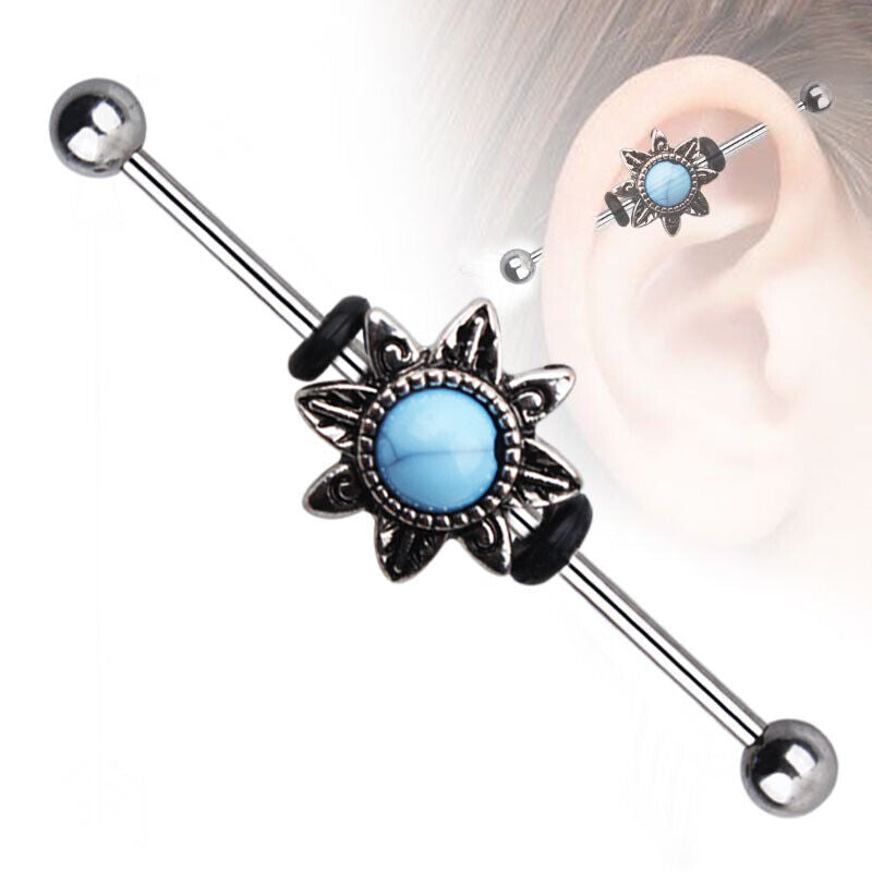 Surgical Steel Industrial Scaffold Bar Gem Opal Turquoise Ear Barbell Piercing A