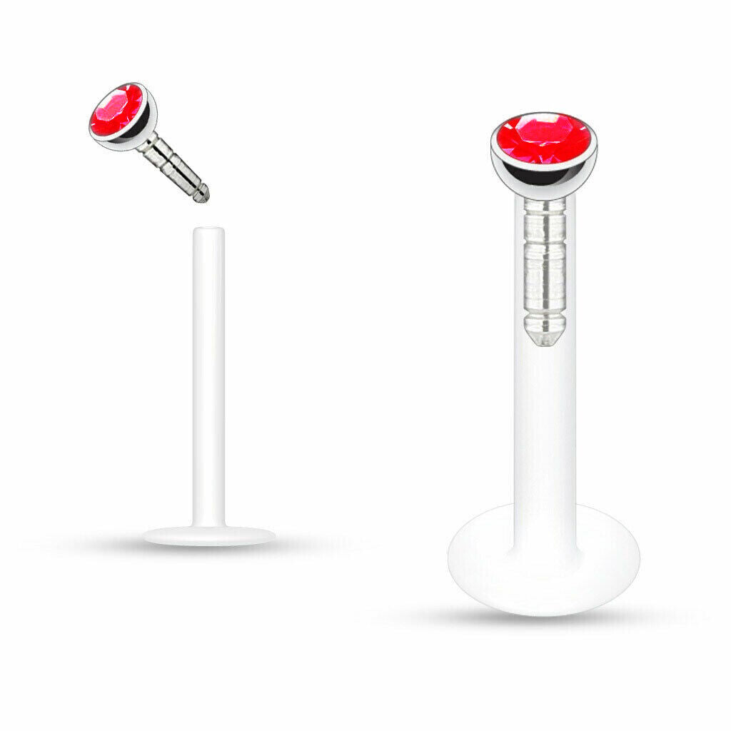 2X Internal Thread Crystal Ball Lip Monroe Labret Tragus 6/8/10mm Bar Piercing