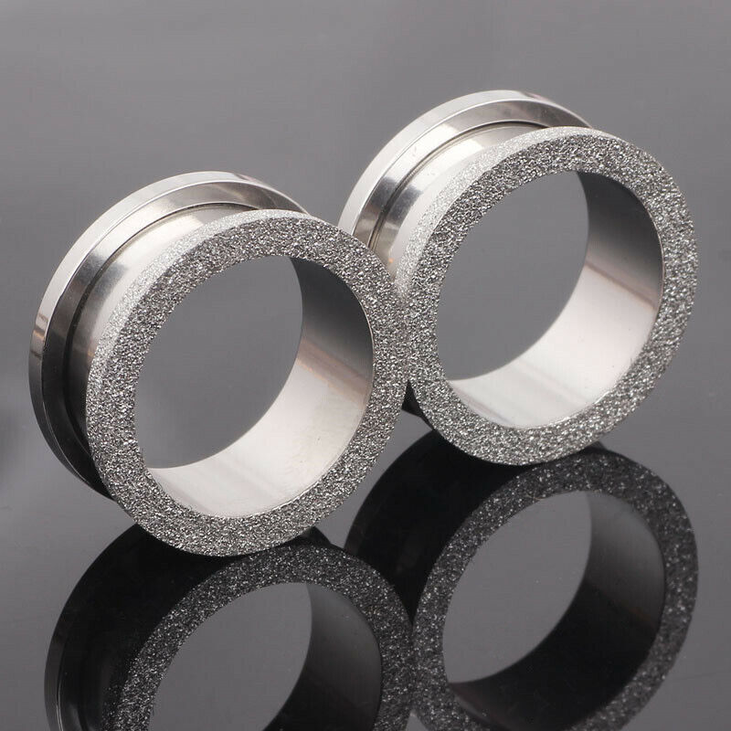 1 Pair Steel Silver Rose Gold Glitter Ear Plug Flesh Stretcher Tunnel Expander