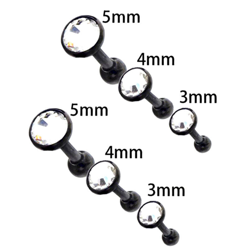 6pcs Flat Gem Multicolour Cartilage Upper Ear Stud Set Tragus Helix Top Piercing