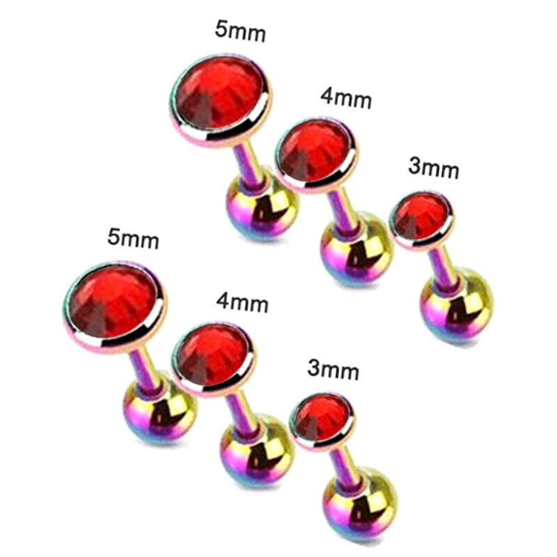 6pcs Flat Gem Multicolour Cartilage Upper Ear Stud Set Tragus Helix Top Piercing