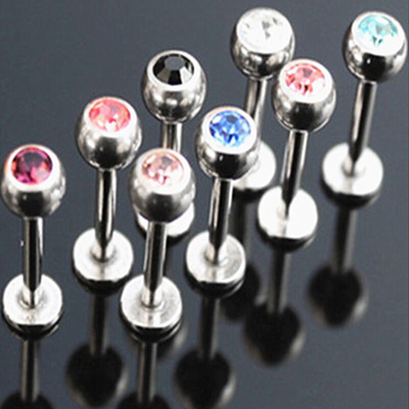 10pc Surgical Steel Zircon Gem Labret Monroe Lip Rings Bar Stud Piercing Jewelry