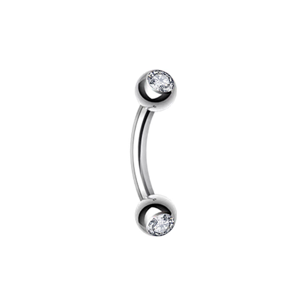 2PC Surgical Steel Crystal Ball Barbell Curved Eyebrow Ring Tragus Ear Piercing