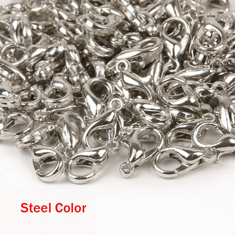 50X 10/12mm Gold Silver Lobster Clasp Fasteners Claw DIY for Bracelet Necklace