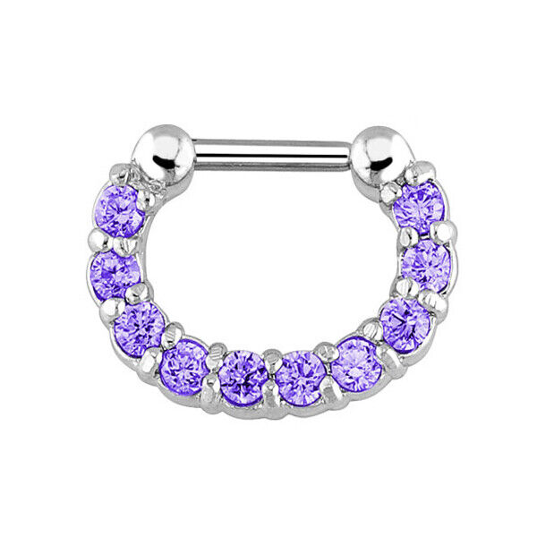 Crystal Zircon Stud Nose Ring Surgical Steel Bar Septum Hanger Clip Piercing 16g