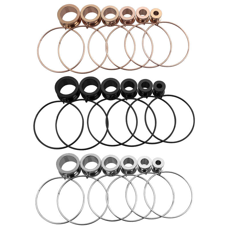2pc Surgical Steel Flesh Tunnel Hoop Ring Dangle Ear Plug Stretcher Screw Expander