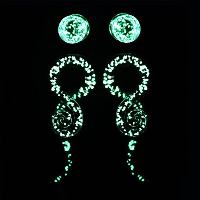 Glow In The Dark Glass Snail Ear Plug Flare Spiral Expander Stretcher Piercing